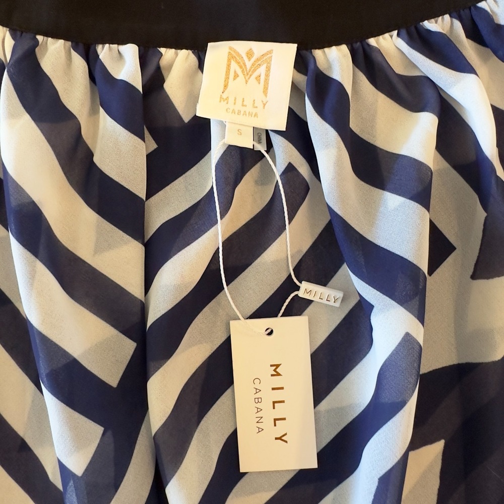 NEW Milly‎ Patchwork Chevron Swimsuit Cover-Up Midi Wrap Skirt-Blue/White-Size S - Picture 10 of 15